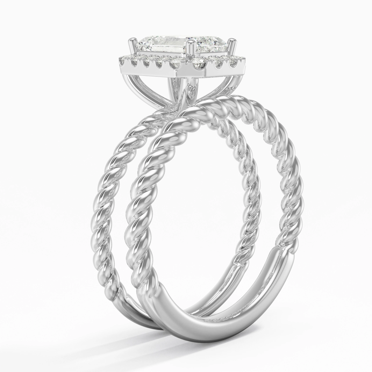 925 Sterling Silver Halo Twist Wedding Ring Set