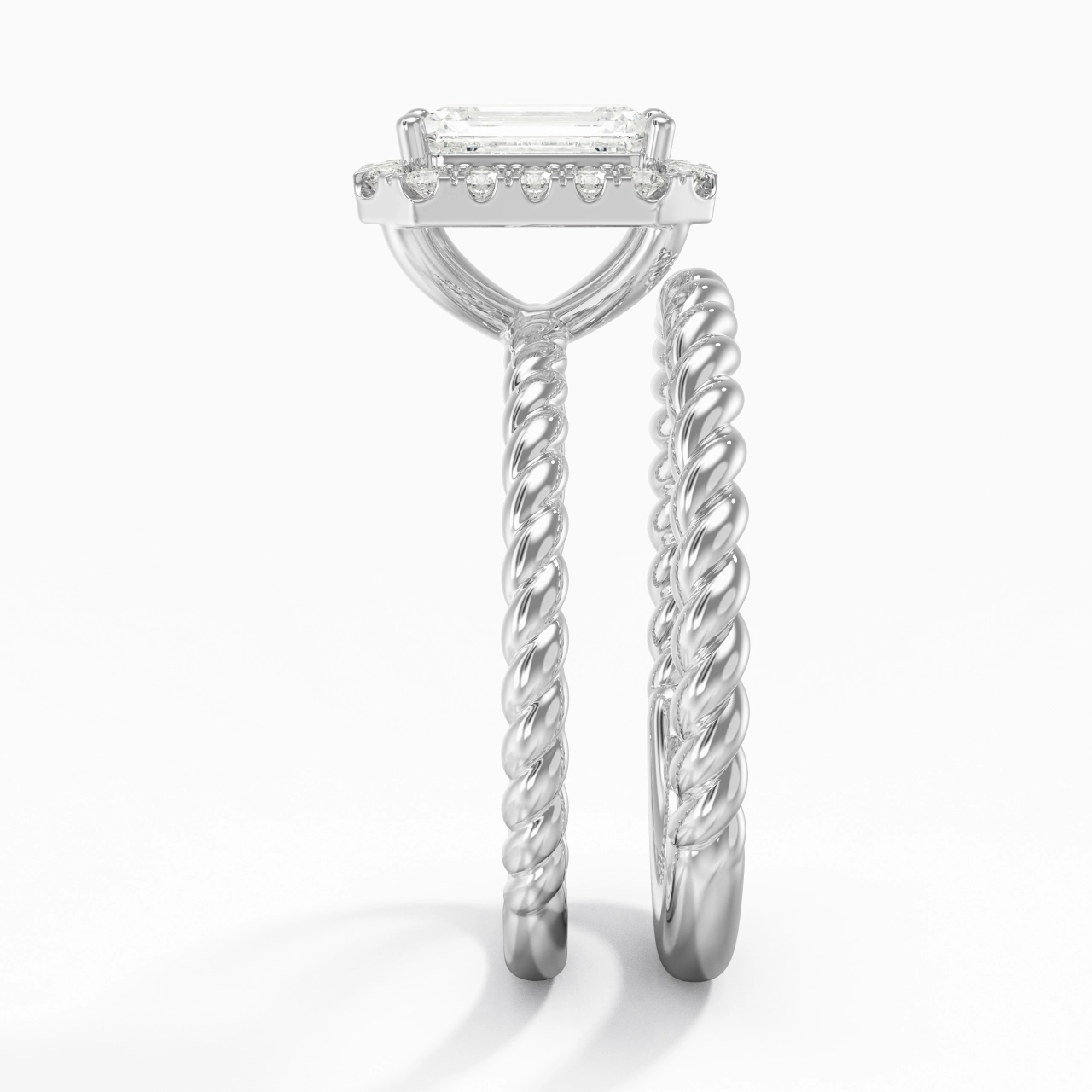 925 Sterling Silver Halo Twist Wedding Ring Set