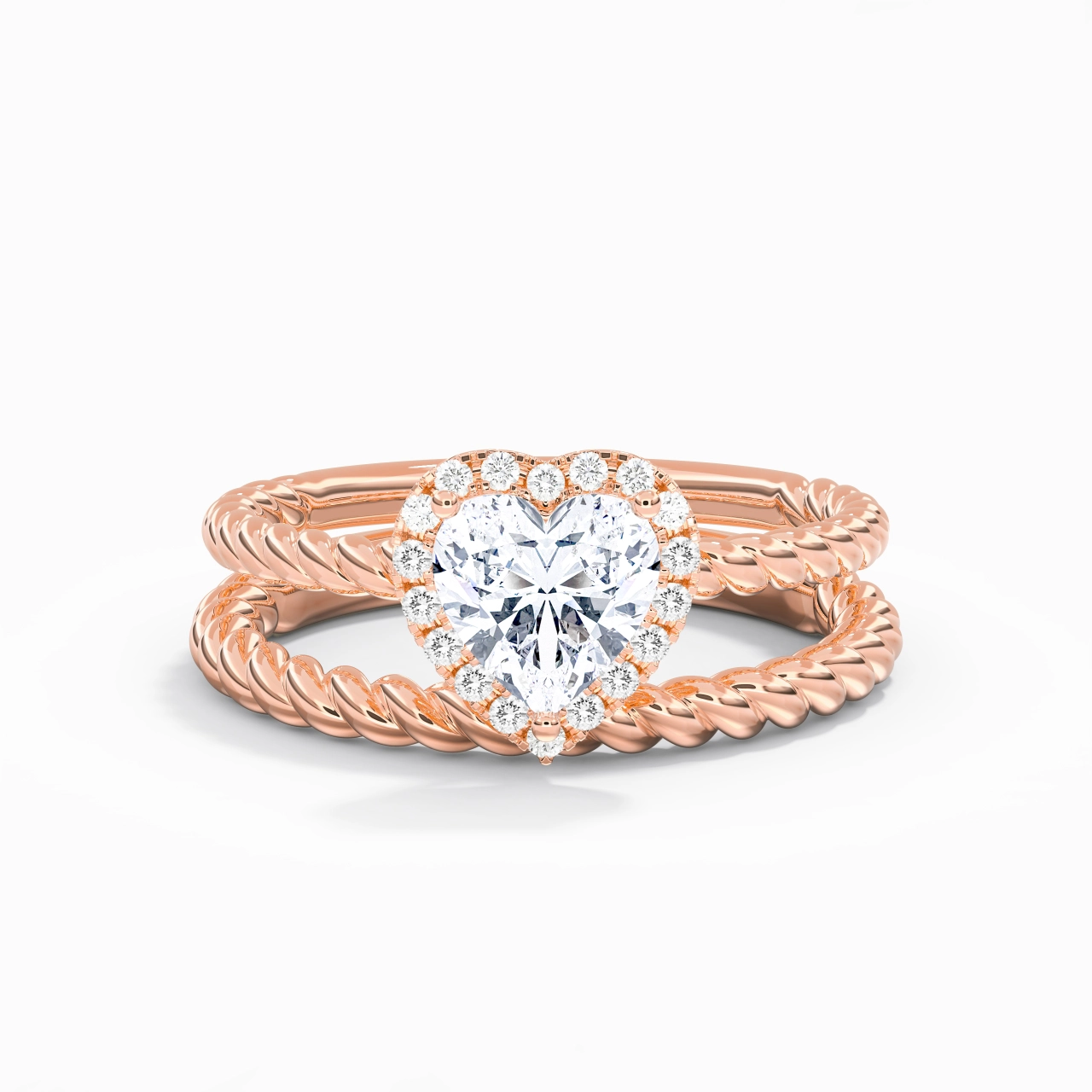 18K Rose Gold Halo Twist Wedding Ring Set
