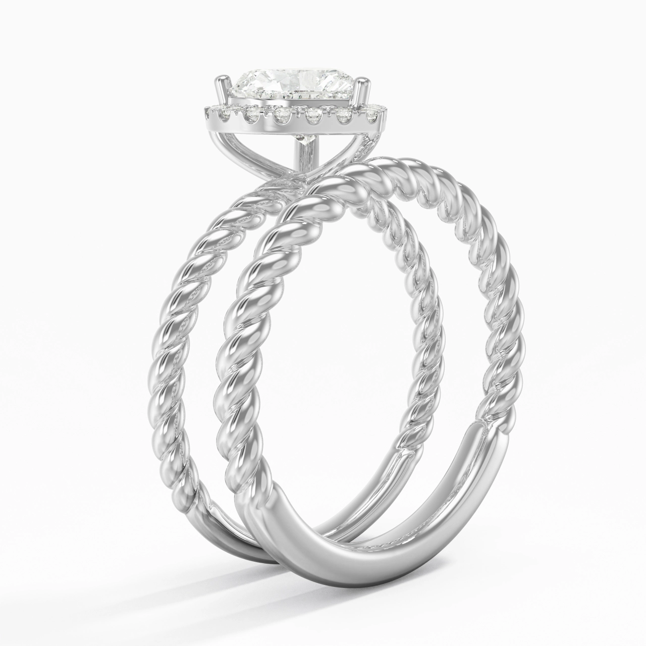 925 Sterling Silver Halo Twist Wedding Ring Set