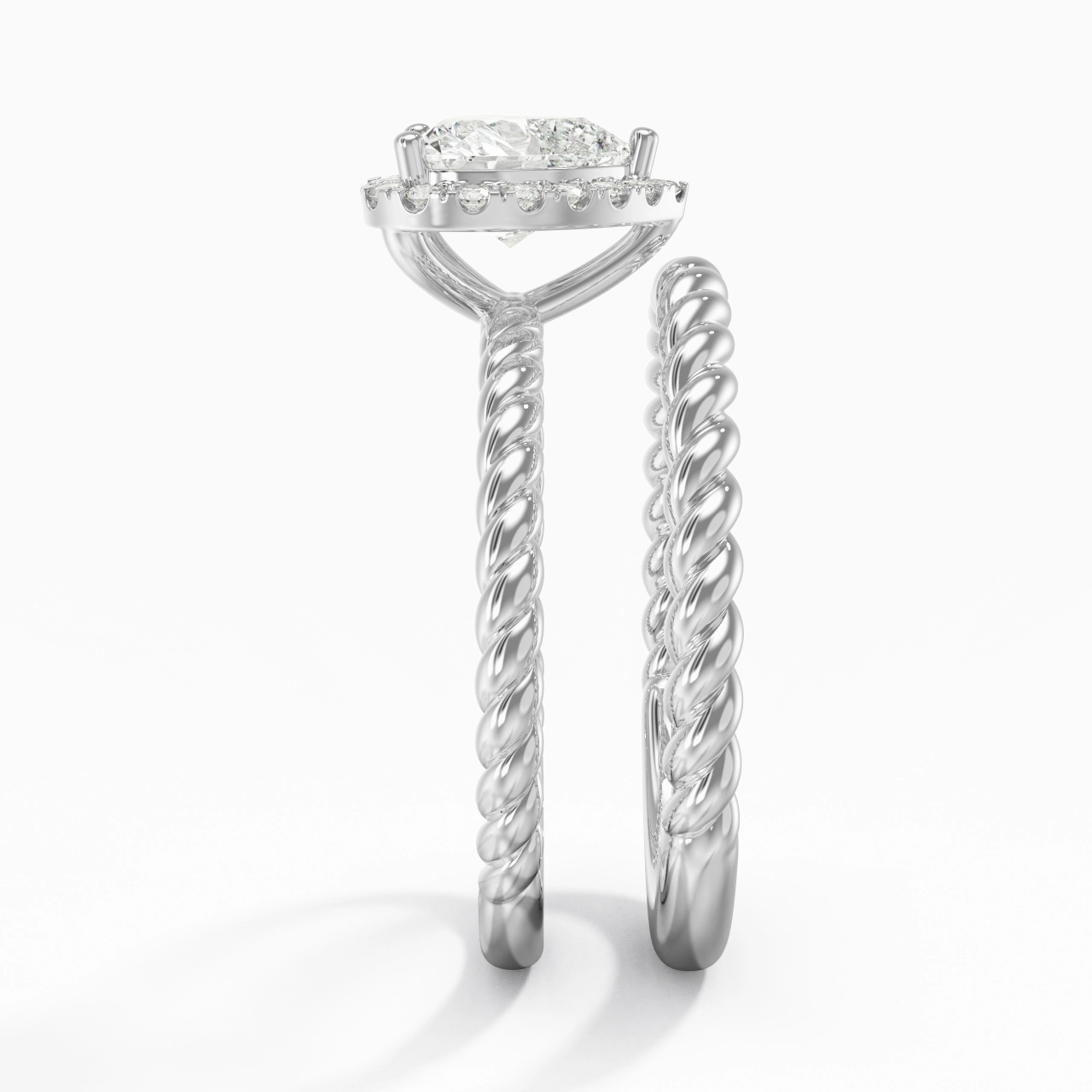 925 Sterling Silver Halo Twist Wedding Ring Set