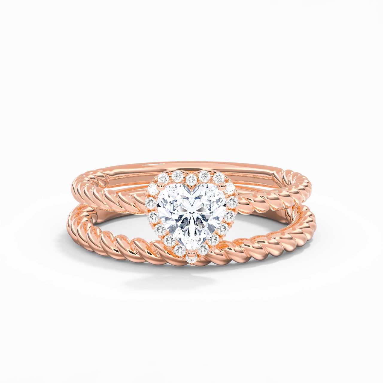 18K Rose Gold Halo Twist Wedding Ring Set