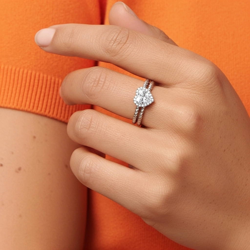 Argent sterling 925 Halo Tourner Ensemble d'alliances