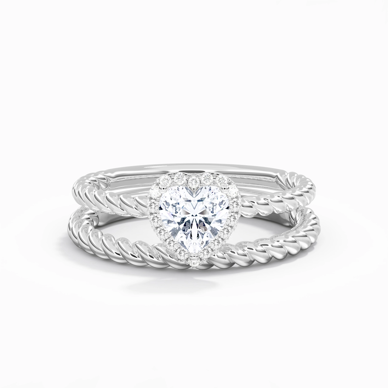 Platinum Halo Twist Wedding Ring Set