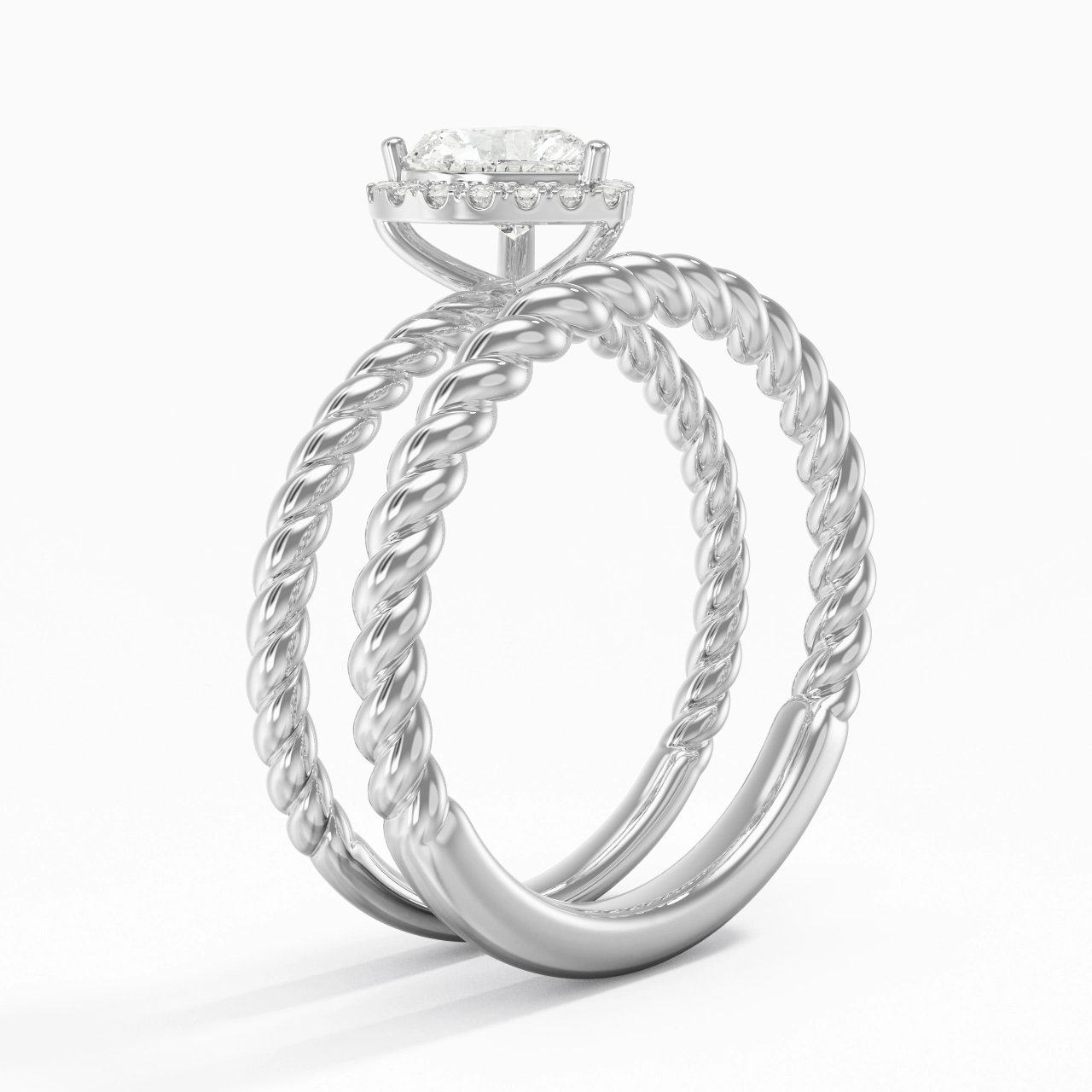 Platinum Halo Twist Wedding Ring Set