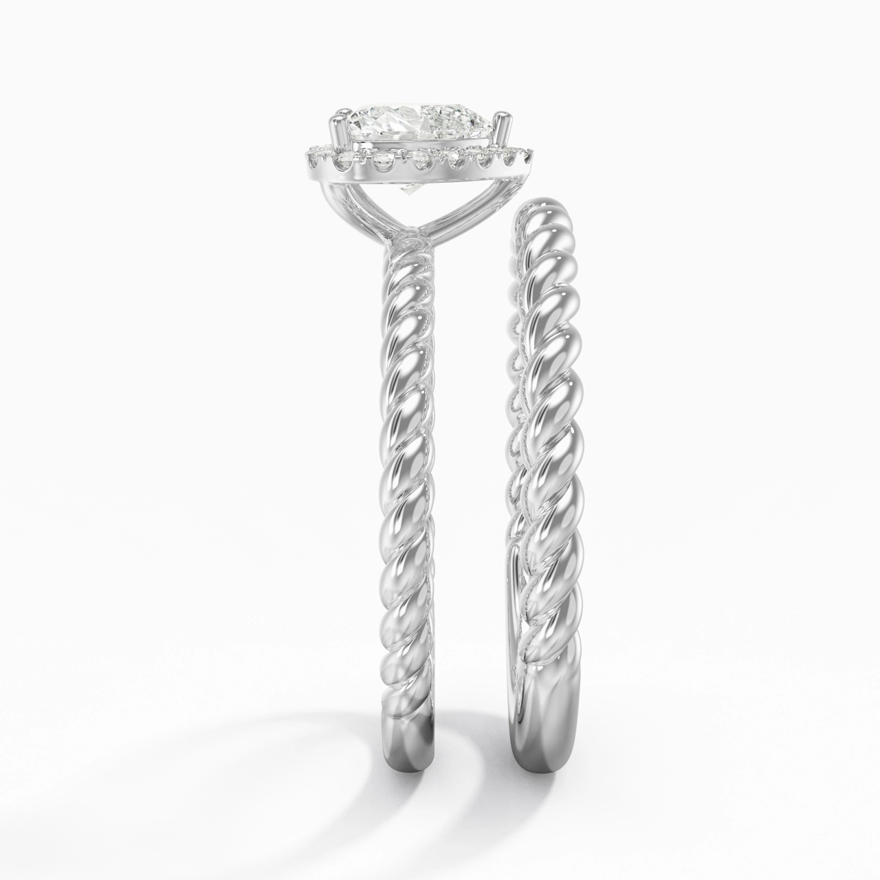 Platinum Halo Twist Wedding Ring Set
