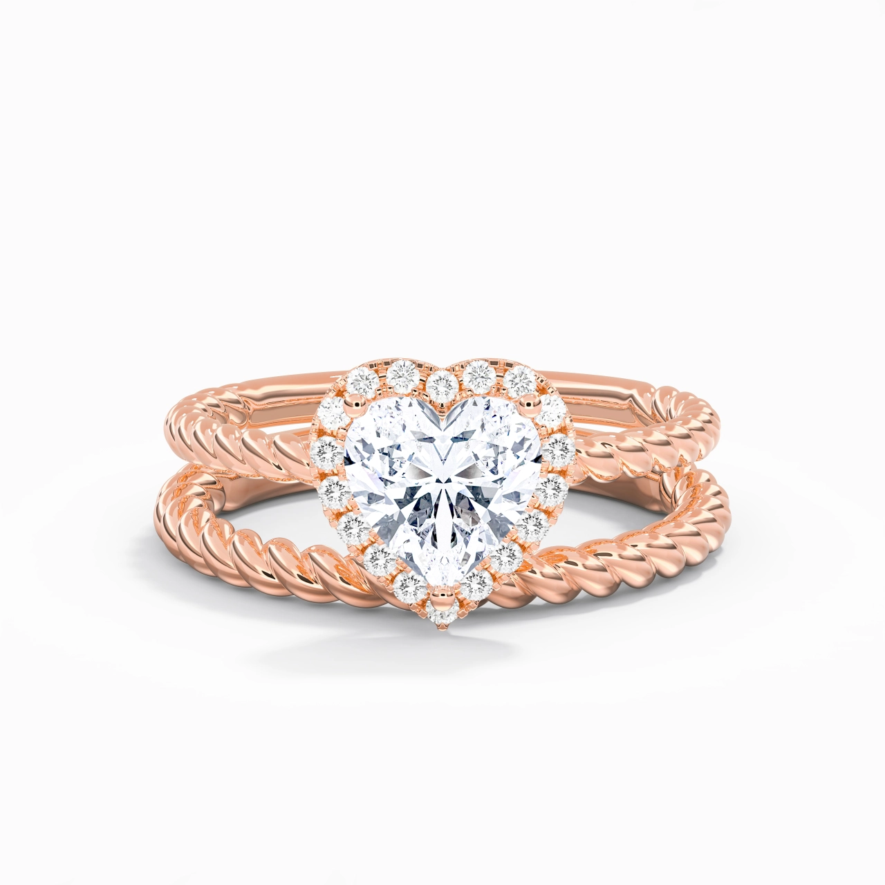 18K Rose Gold Halo Twist Wedding Ring Set