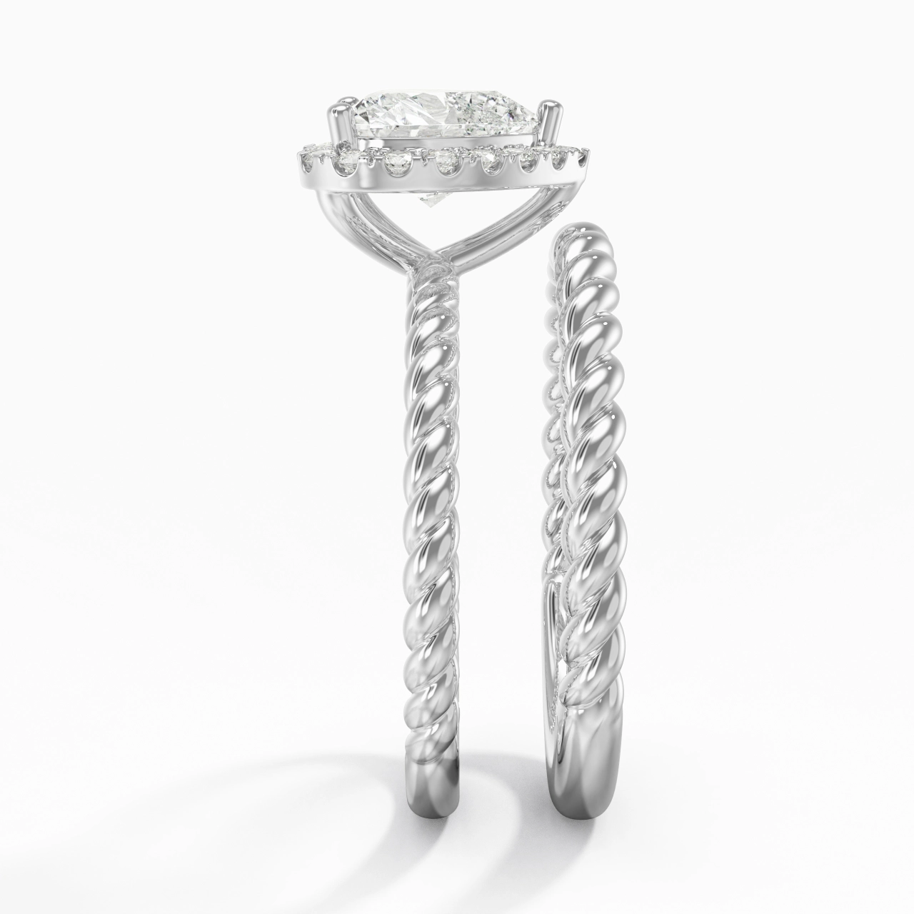 925 Sterling Silver Halo Twist Wedding Ring Set