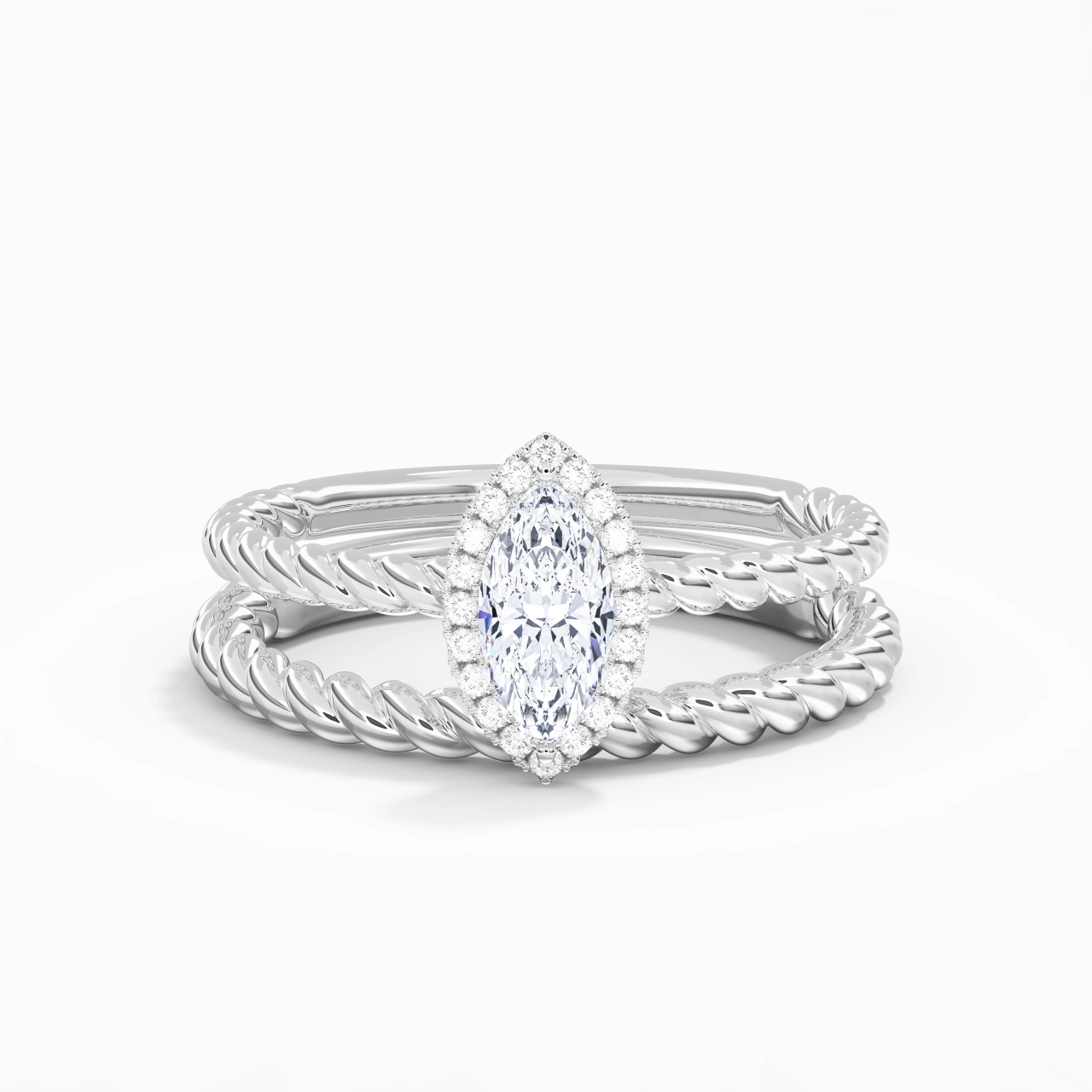 Platinum Halo Twist Wedding Ring Set