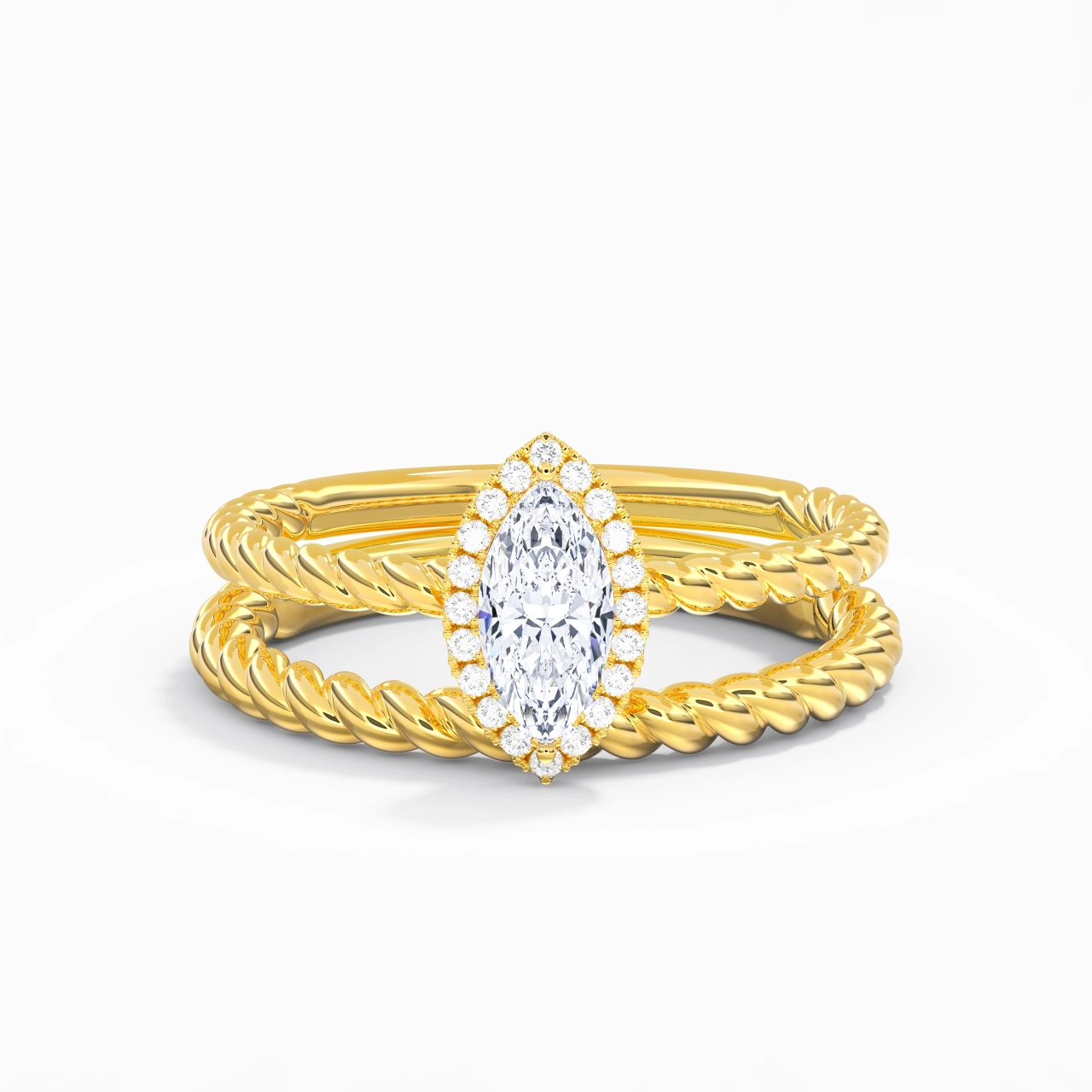 925 Sterling Silver Halo Twist Wedding Ring Set