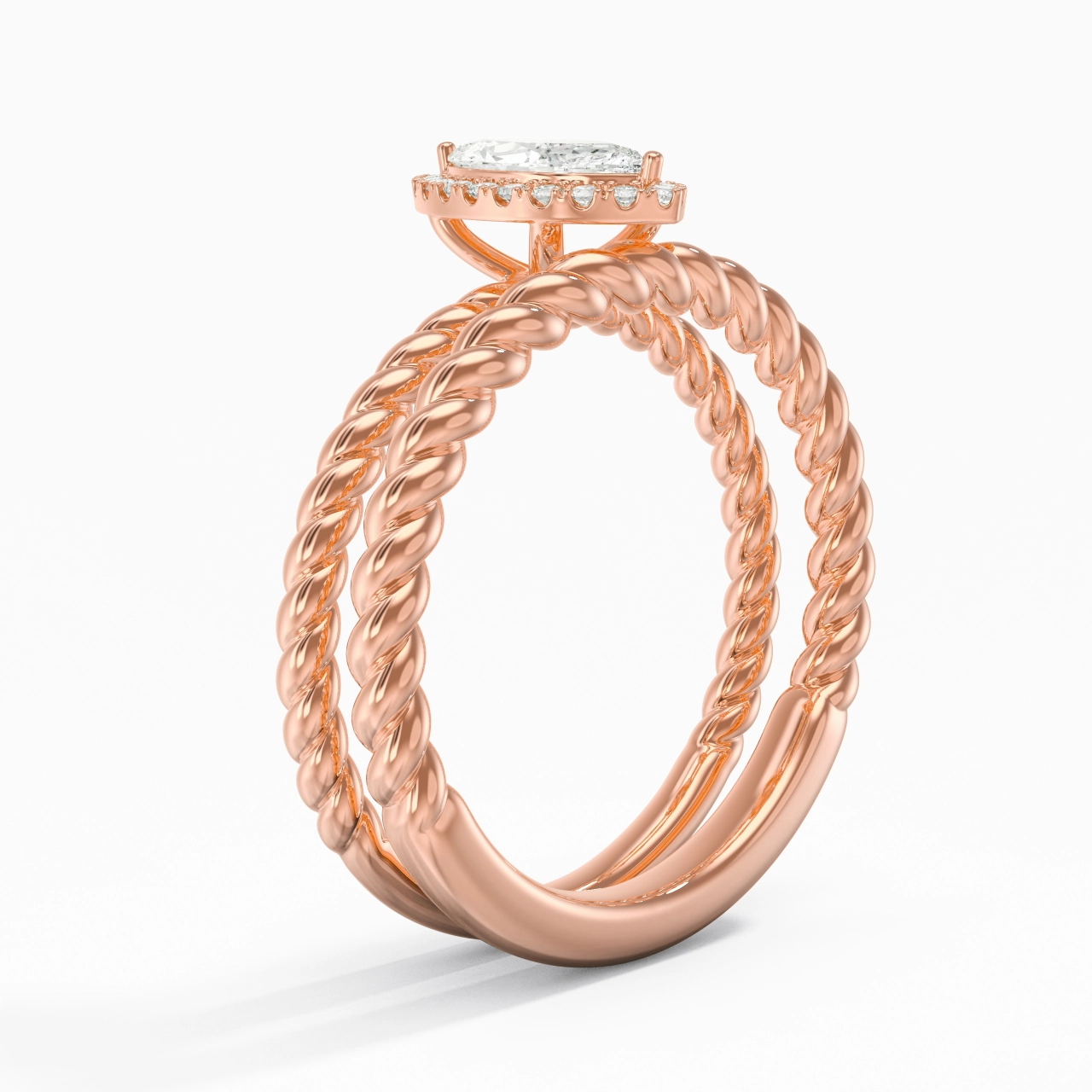 18K Rose Gold Halo Twist Wedding Ring Set