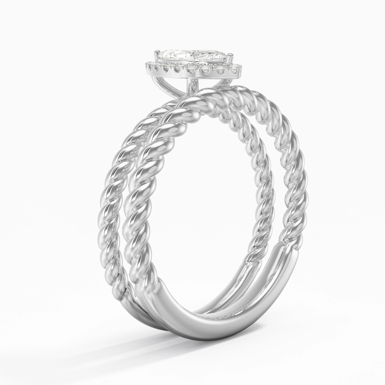 Platinum Halo Twist Wedding Ring Set
