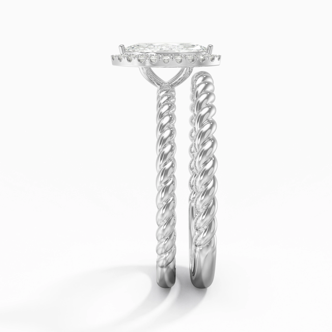 Platinum Halo Twist Wedding Ring Set