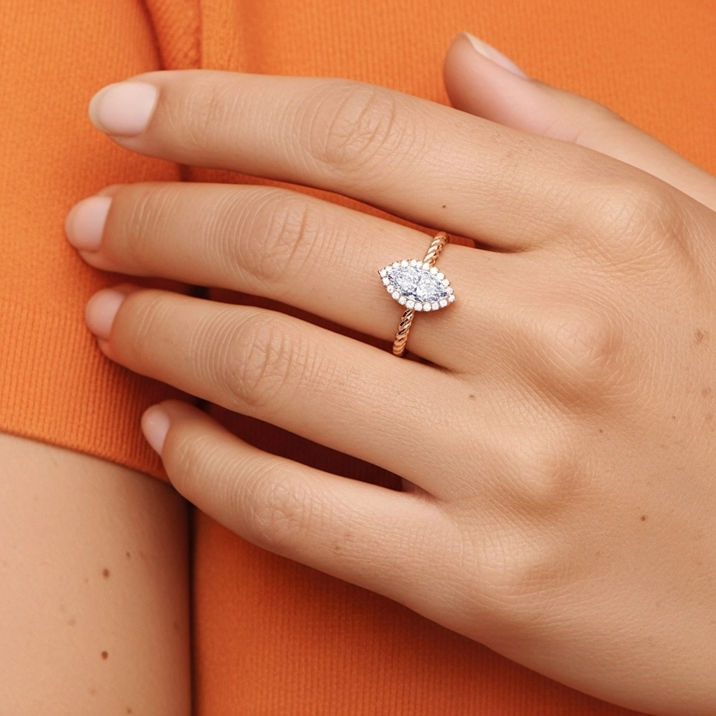 Or rose 18 carats Halo Tourner Ensemble d'alliances