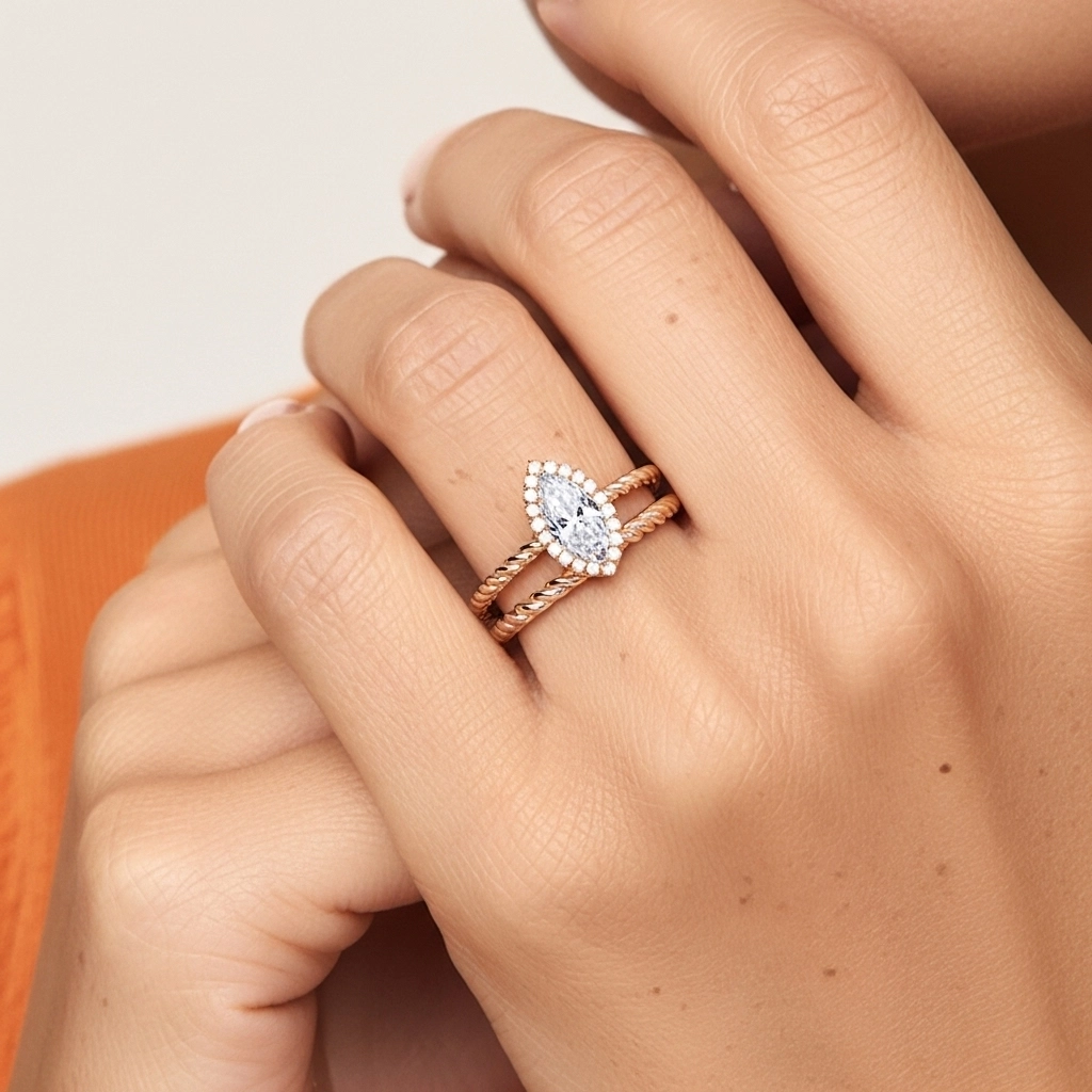 Or rose 18 carats Halo Tourner Ensemble d'alliances