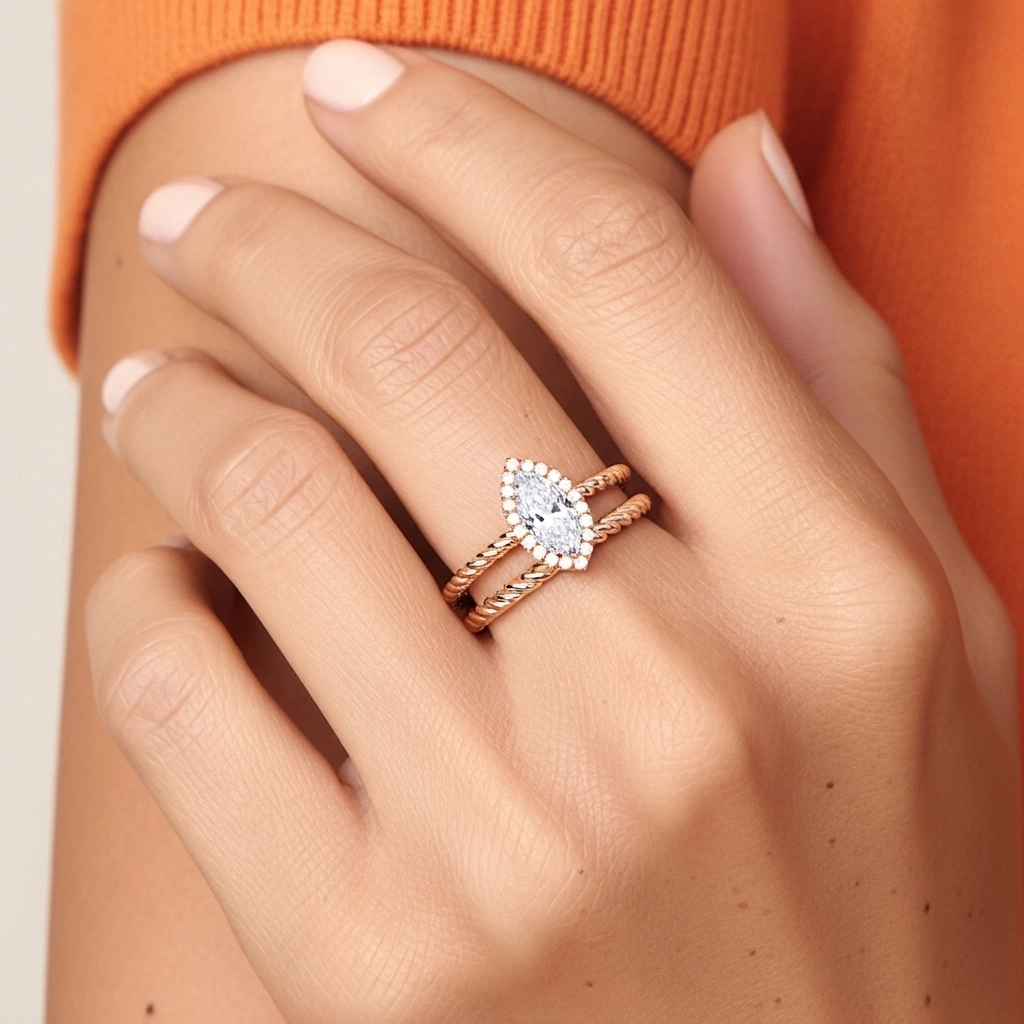 Or rose 18 carats Halo Tourner Ensemble d'alliances