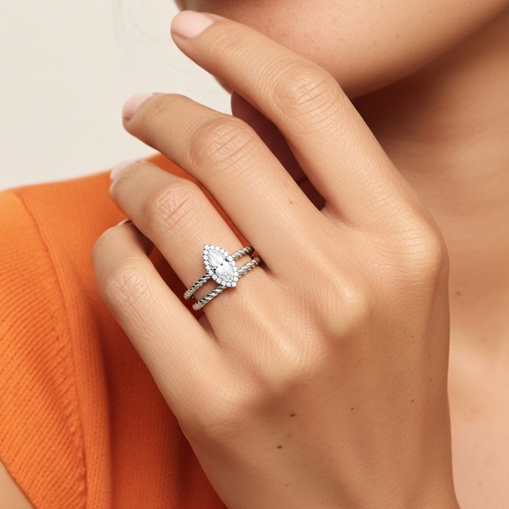 Argent sterling 925 Halo Tourner Ensemble d'alliances