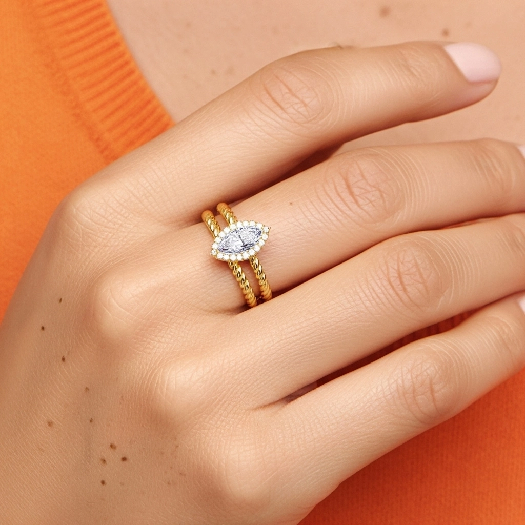 Or 14 carats Halo Tourner Ensemble d'alliances