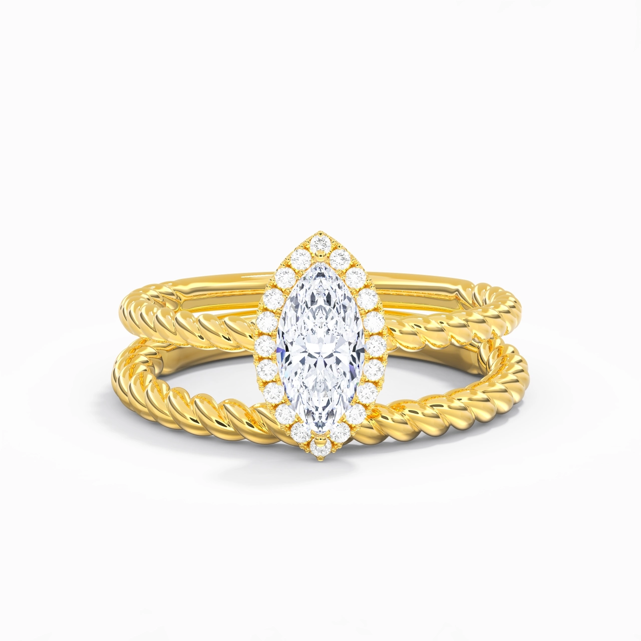 14K Gold Halo Twist Wedding Ring Set