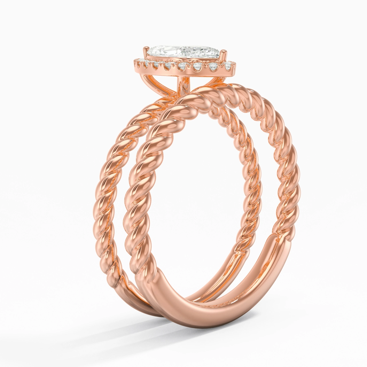 18K Rose Gold Halo Twist Wedding Ring Set