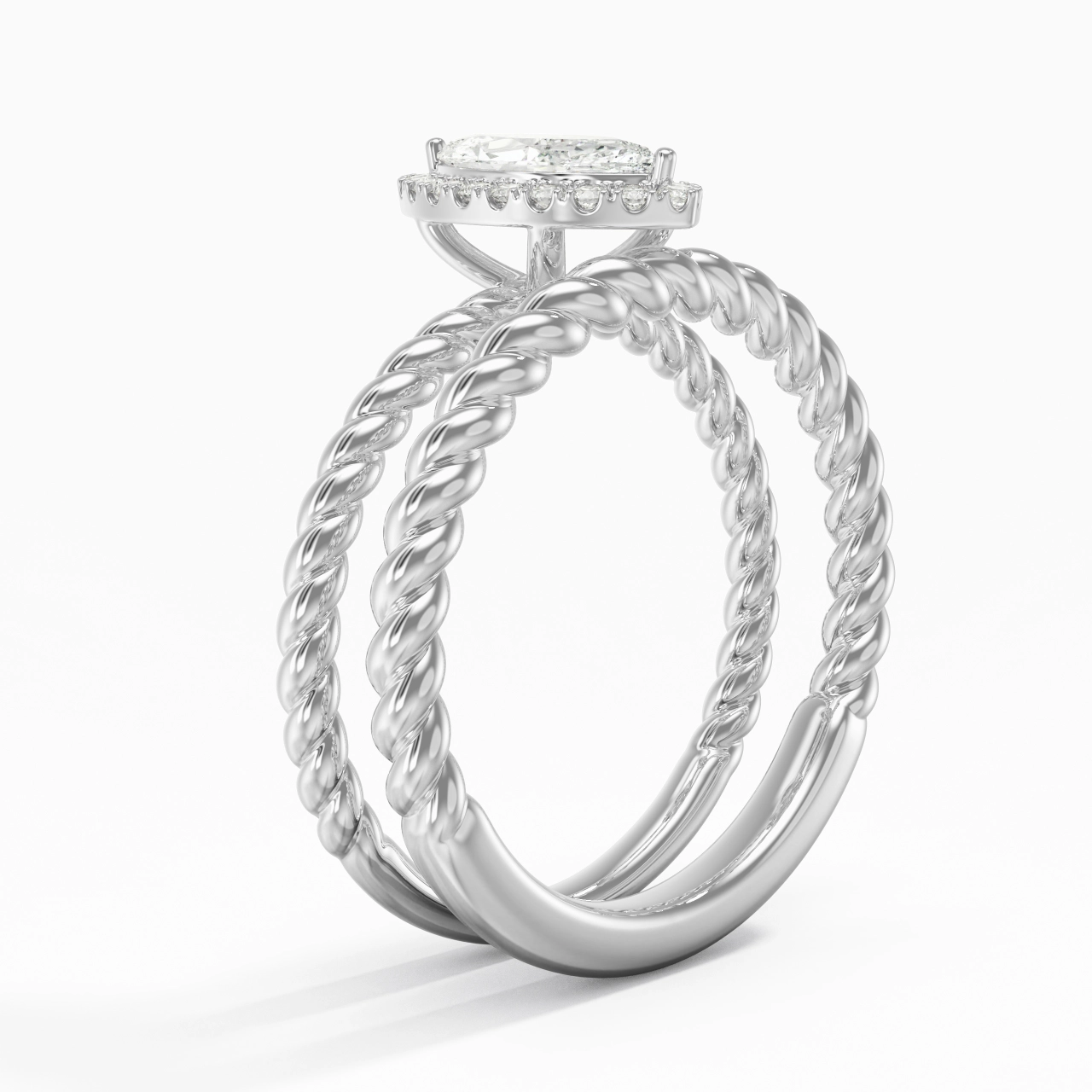 925 Sterling Silver Halo Twist Wedding Ring Set