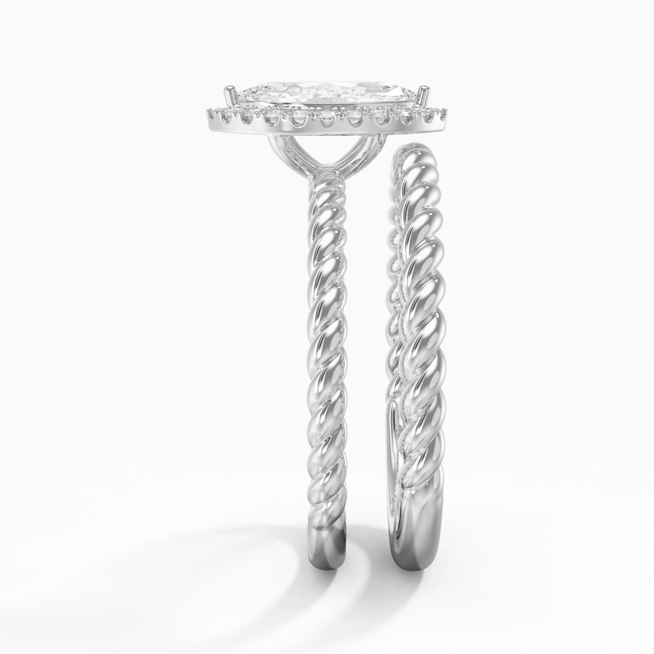925 Sterling Silver Halo Twist Wedding Ring Set