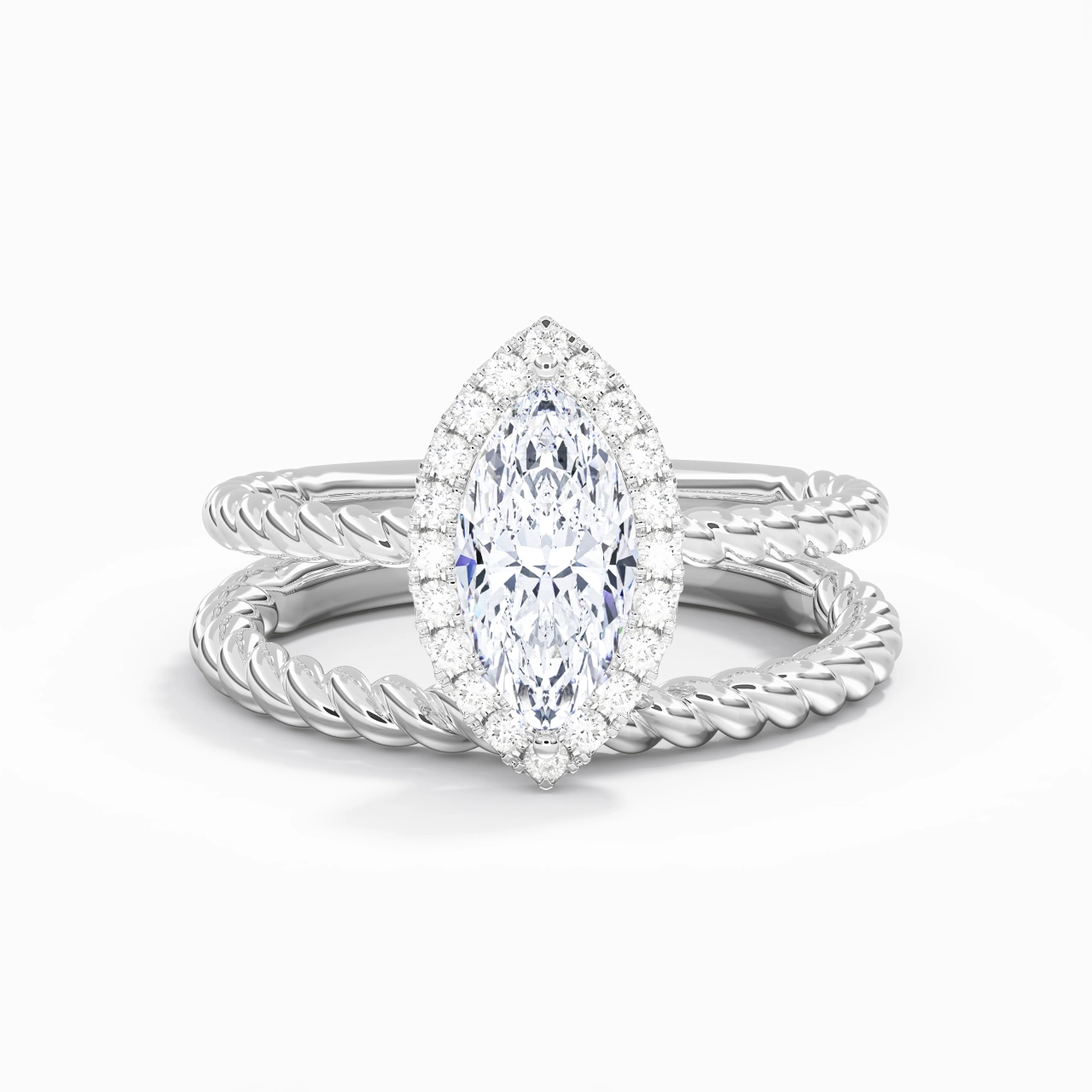 925 Sterling Silver Halo Twist Wedding Ring Set