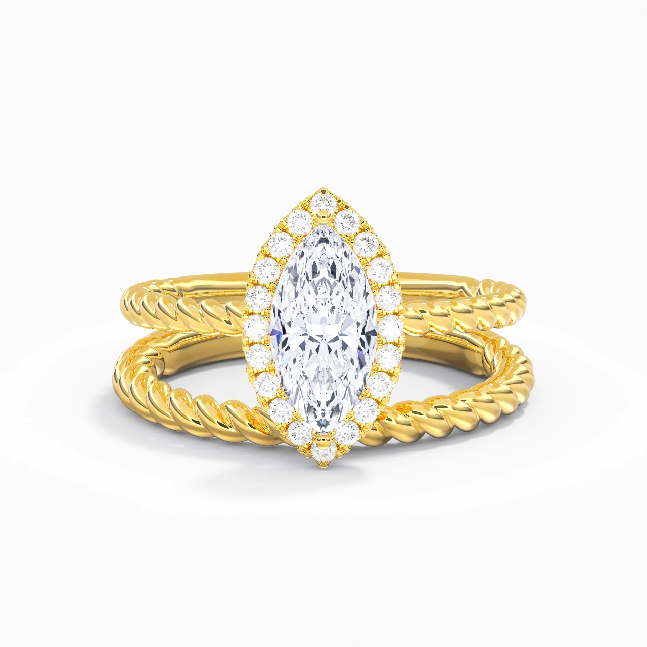 14K Gold Halo Twist Wedding Ring Set
