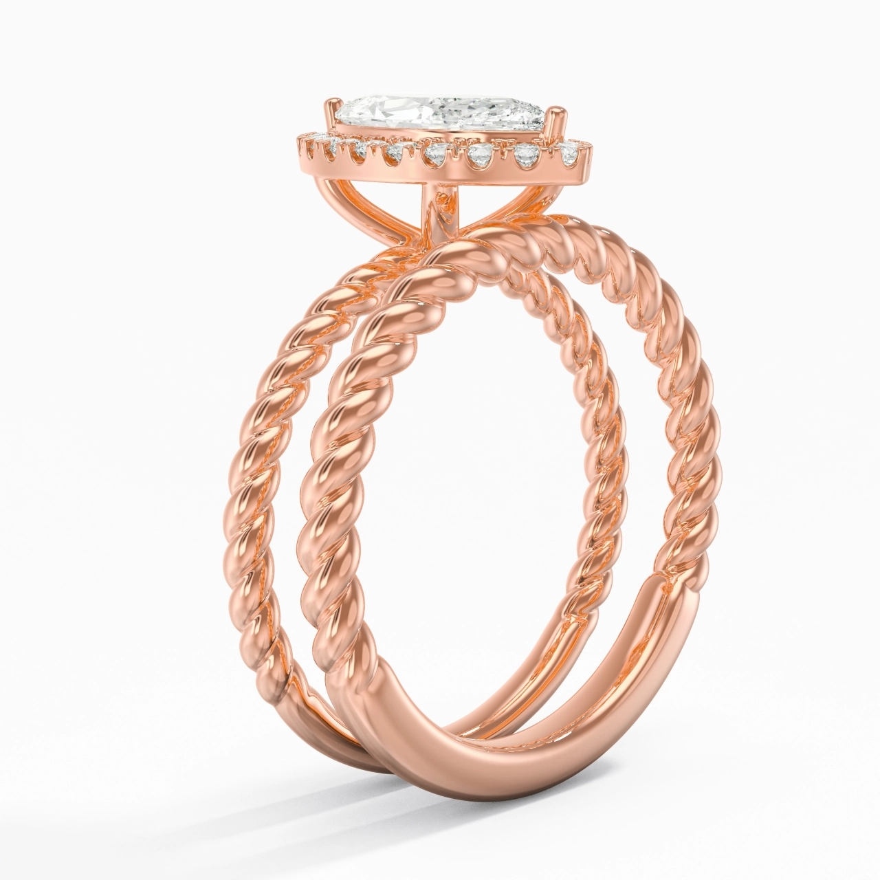 925 Sterling Silver Halo Twist Wedding Ring Set