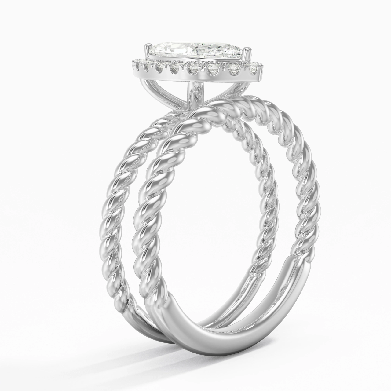 925 Sterling Silver Halo Twist Wedding Ring Set