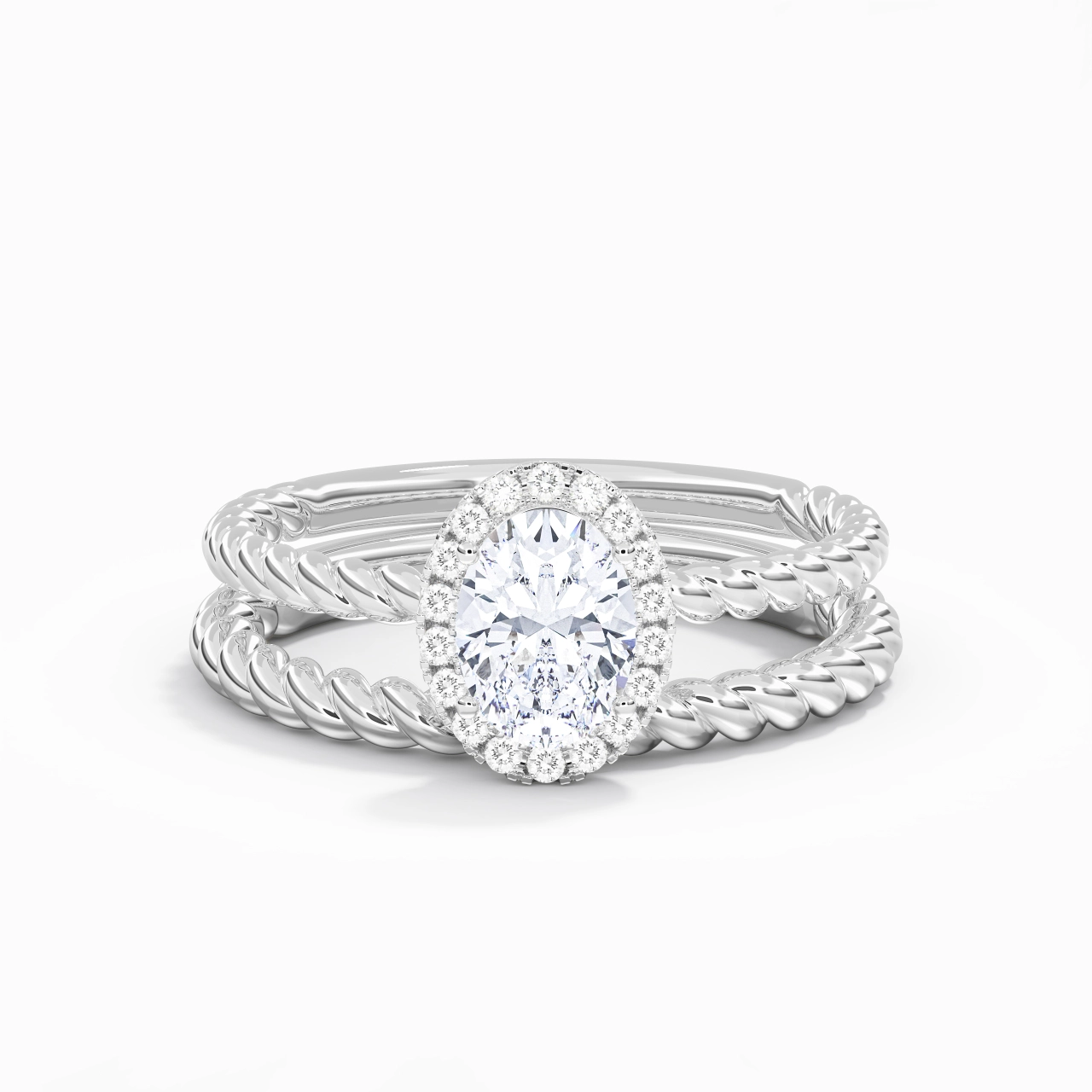 925 Sterling Silver Halo Twist Wedding Ring Set