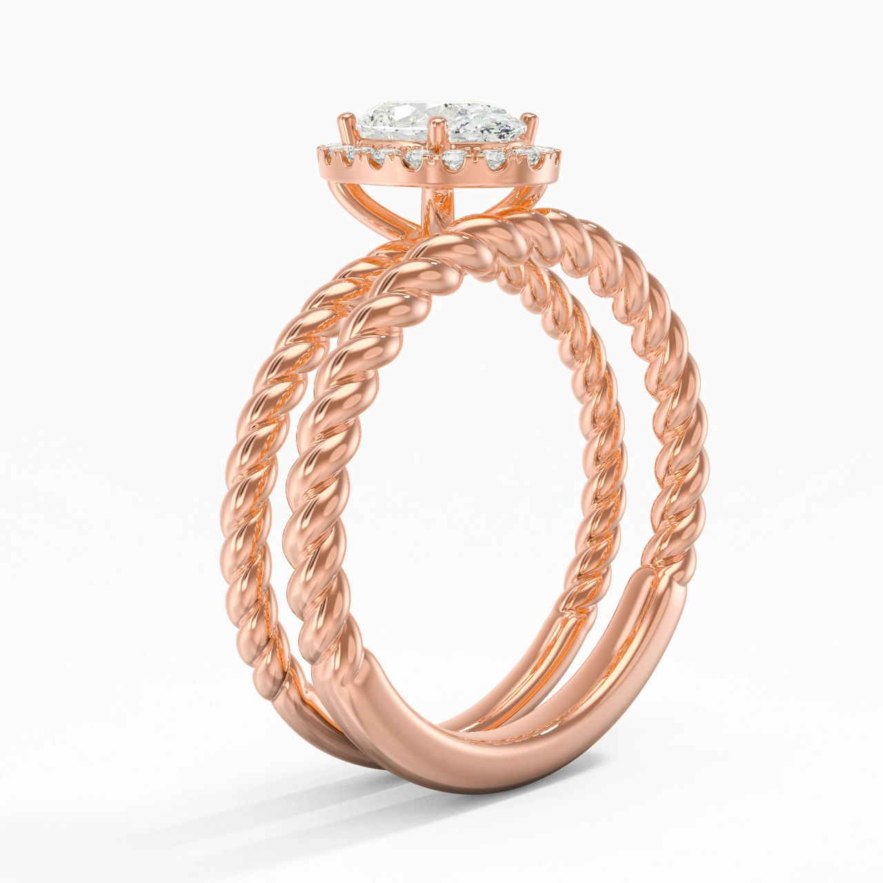 14K Rose Gold Halo Twist Wedding Ring Set