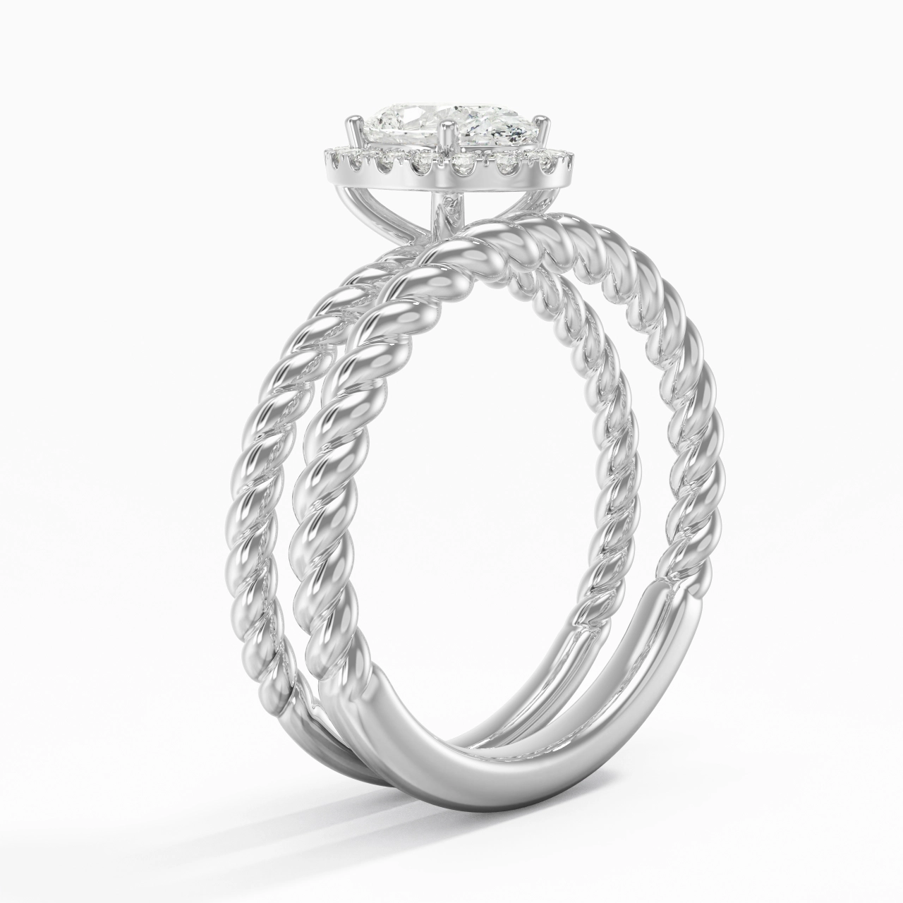 925 Sterling Silver Halo Twist Wedding Ring Set