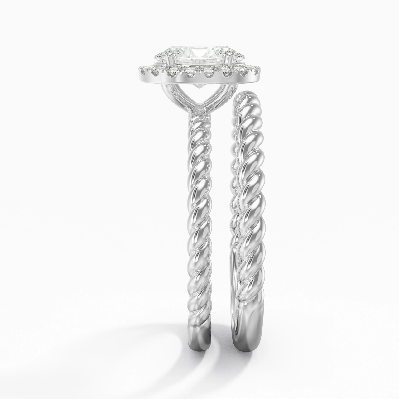 925 Sterling Silver Halo Twist Wedding Ring Set