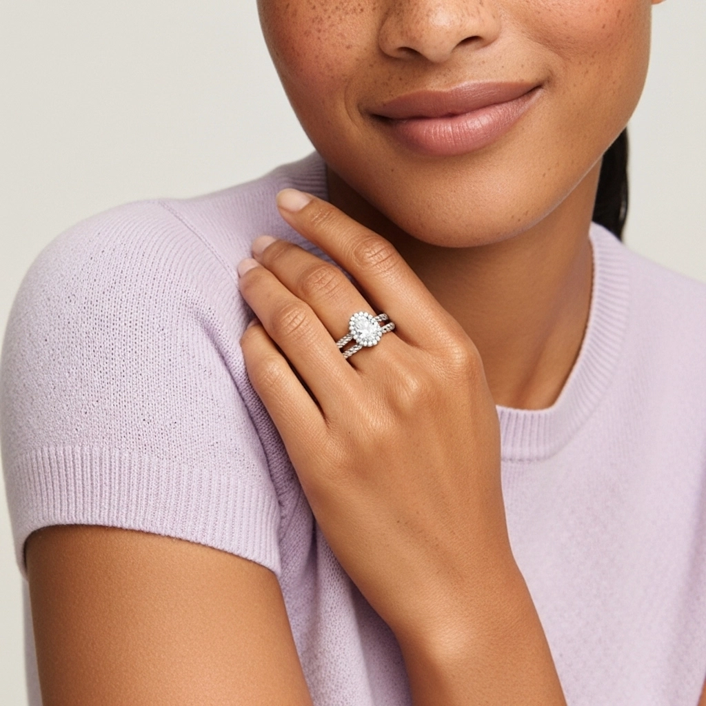 Argent sterling 925 Halo Tourner Ensemble d'alliances