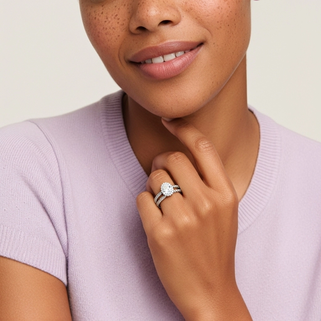 Argent sterling 925 Halo Tourner Ensemble d'alliances