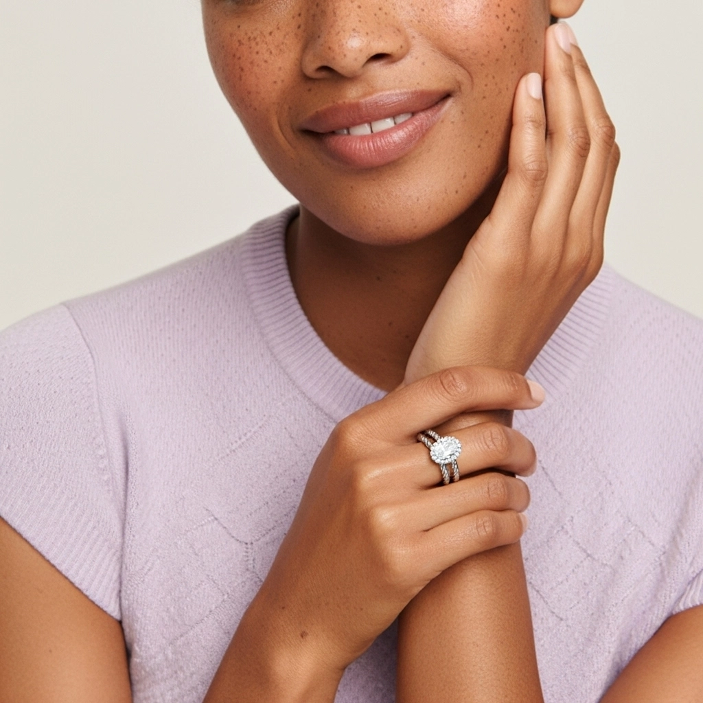 Argent sterling 925 Halo Tourner Ensemble d'alliances