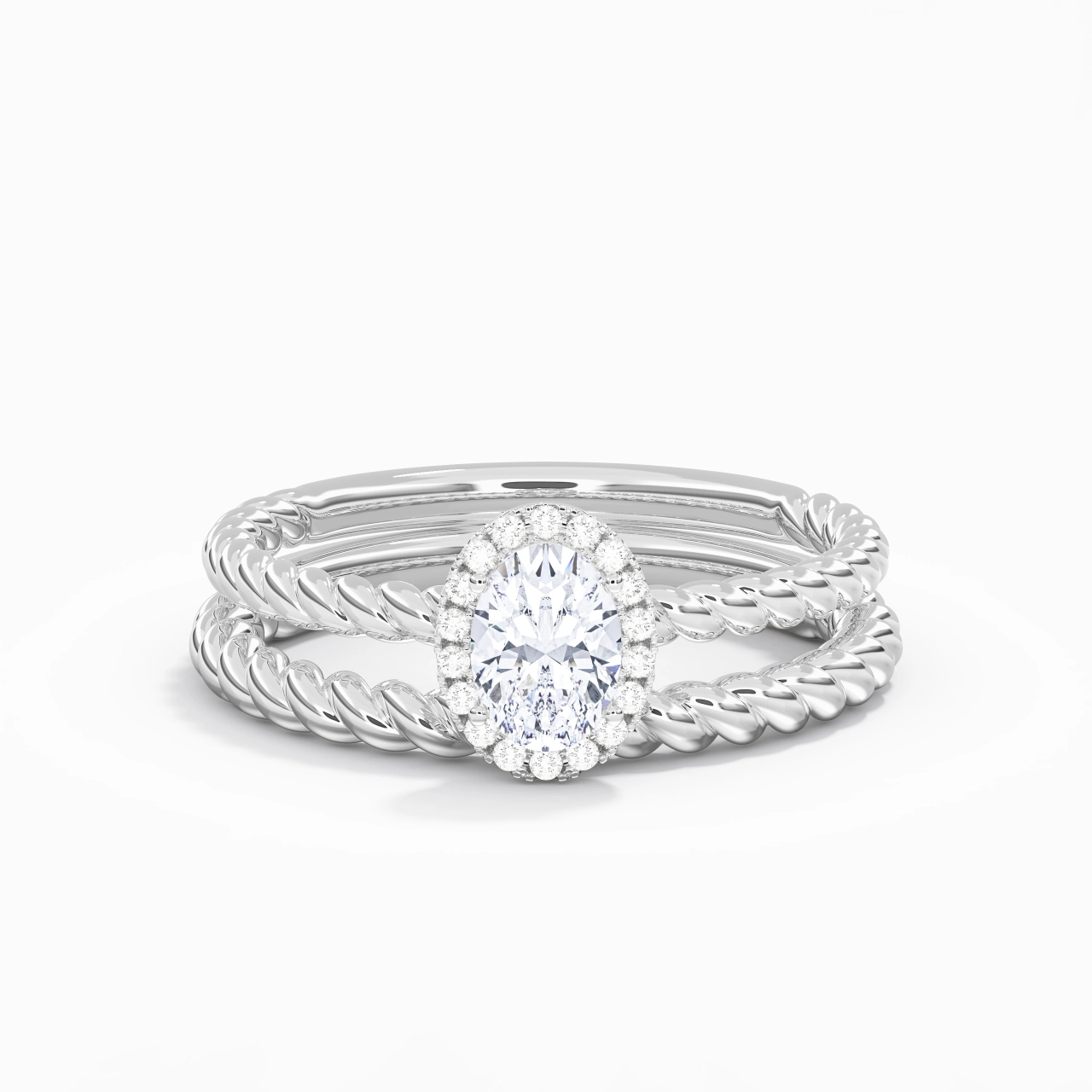 925 Sterling Silver Halo Twist Wedding Ring Set