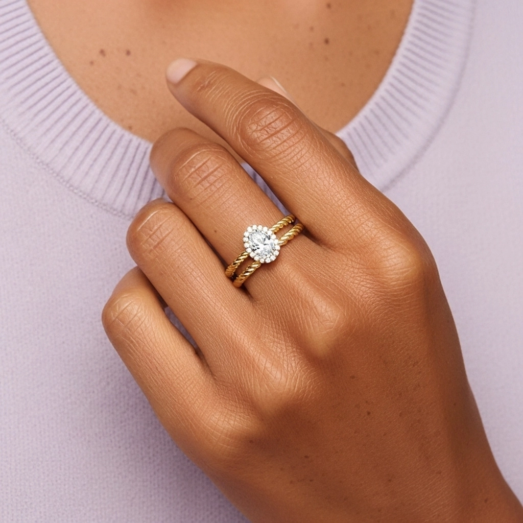 Or 18 carats Halo Tourner Ensemble d'alliances