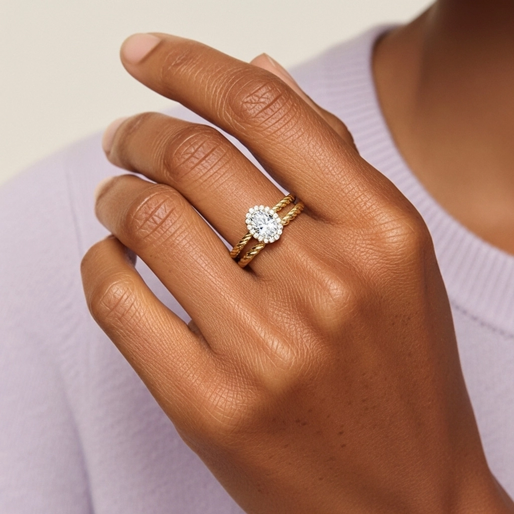 Or 18 carats Halo Tourner Ensemble d'alliances