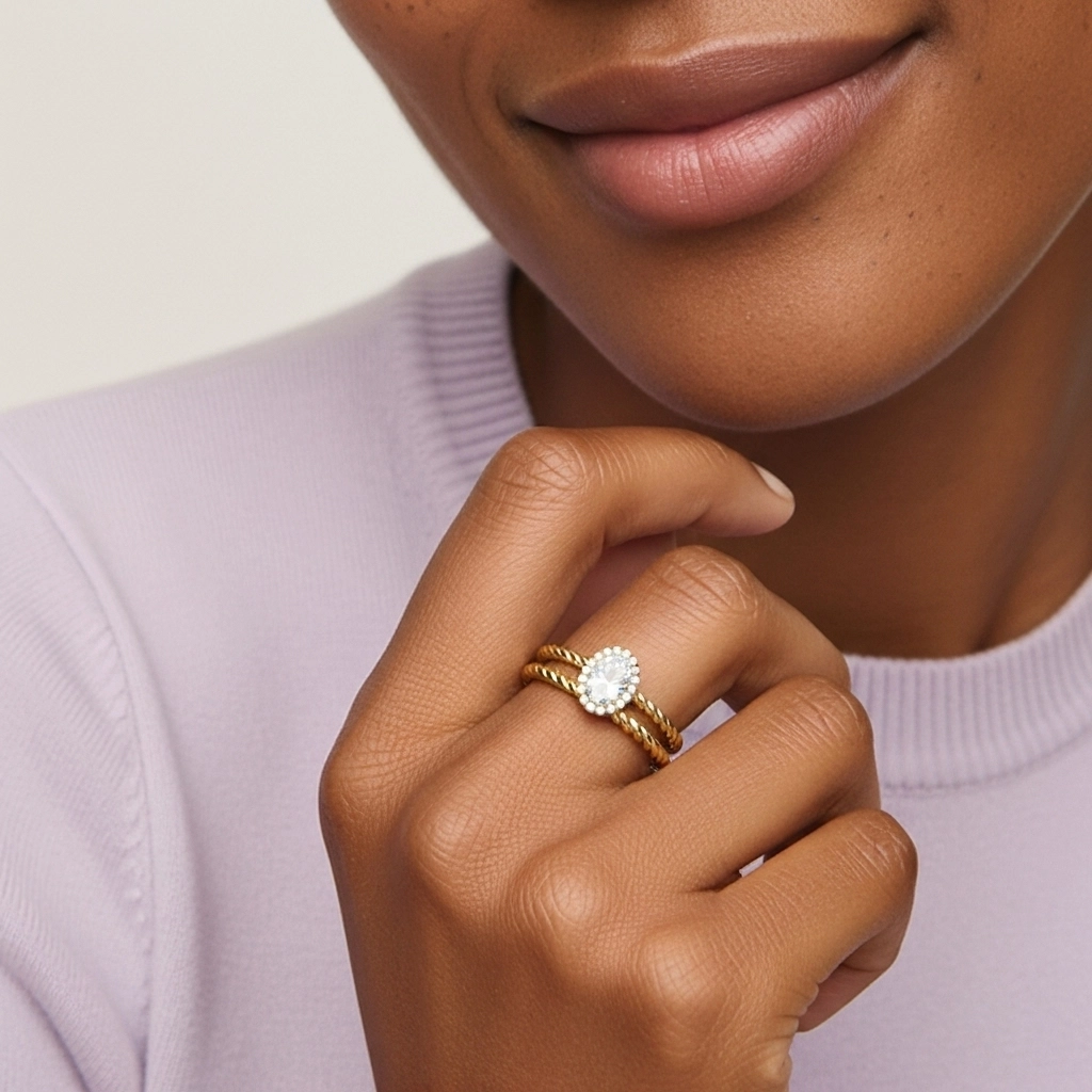 Or 18 carats Halo Tourner Ensemble d'alliances