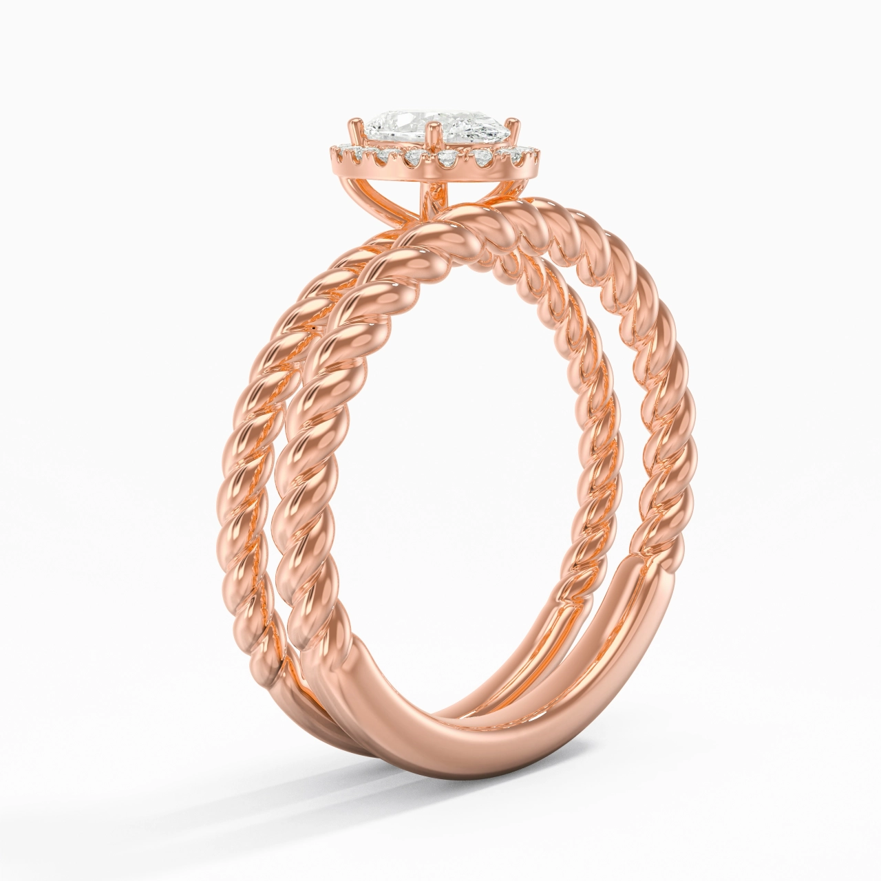 18K Rose Gold Halo Twist Wedding Ring Set