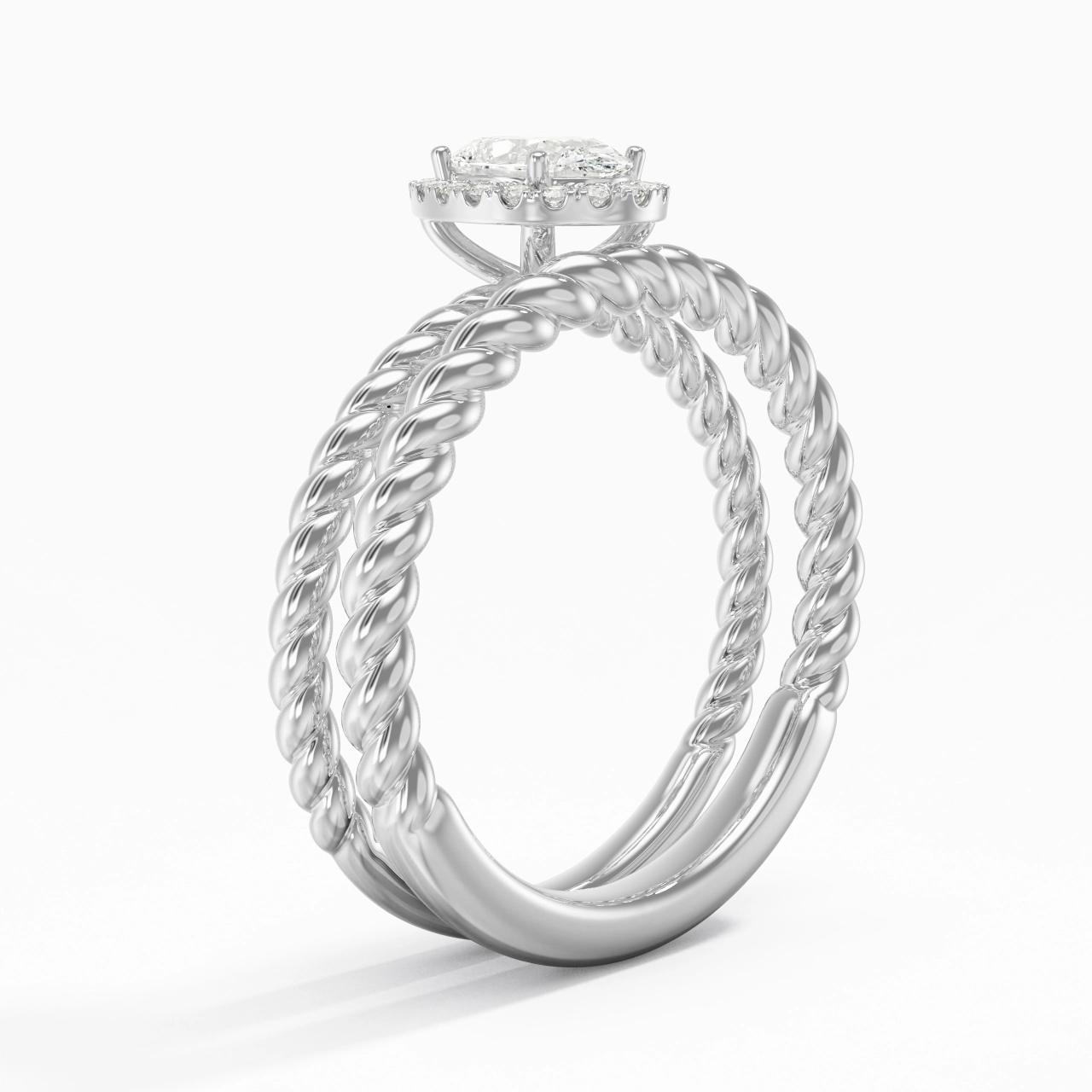 925 Sterling Silver Halo Twist Wedding Ring Set