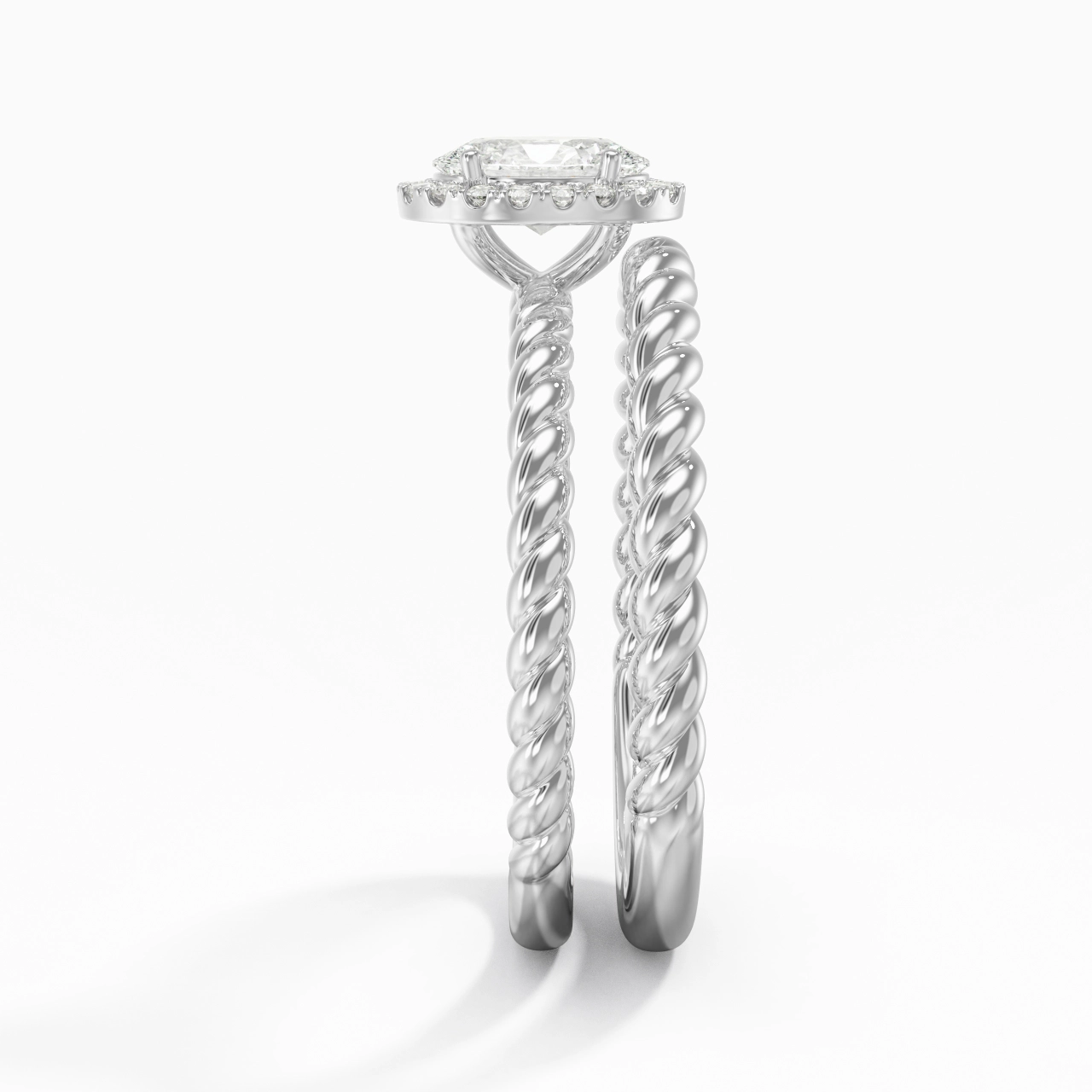 925 Sterling Silver Halo Twist Wedding Ring Set