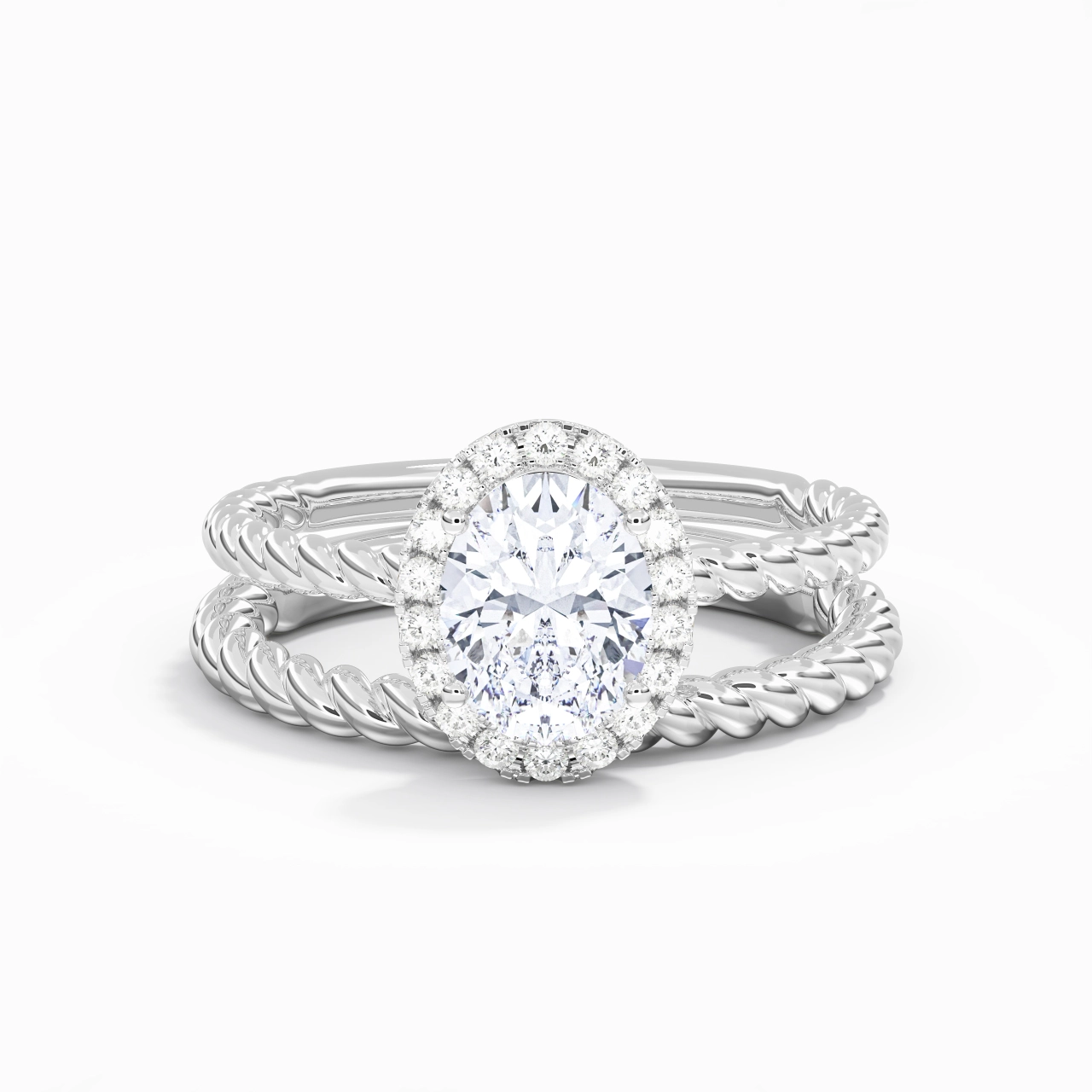 925 Sterling Silver Halo Twist Wedding Ring Set
