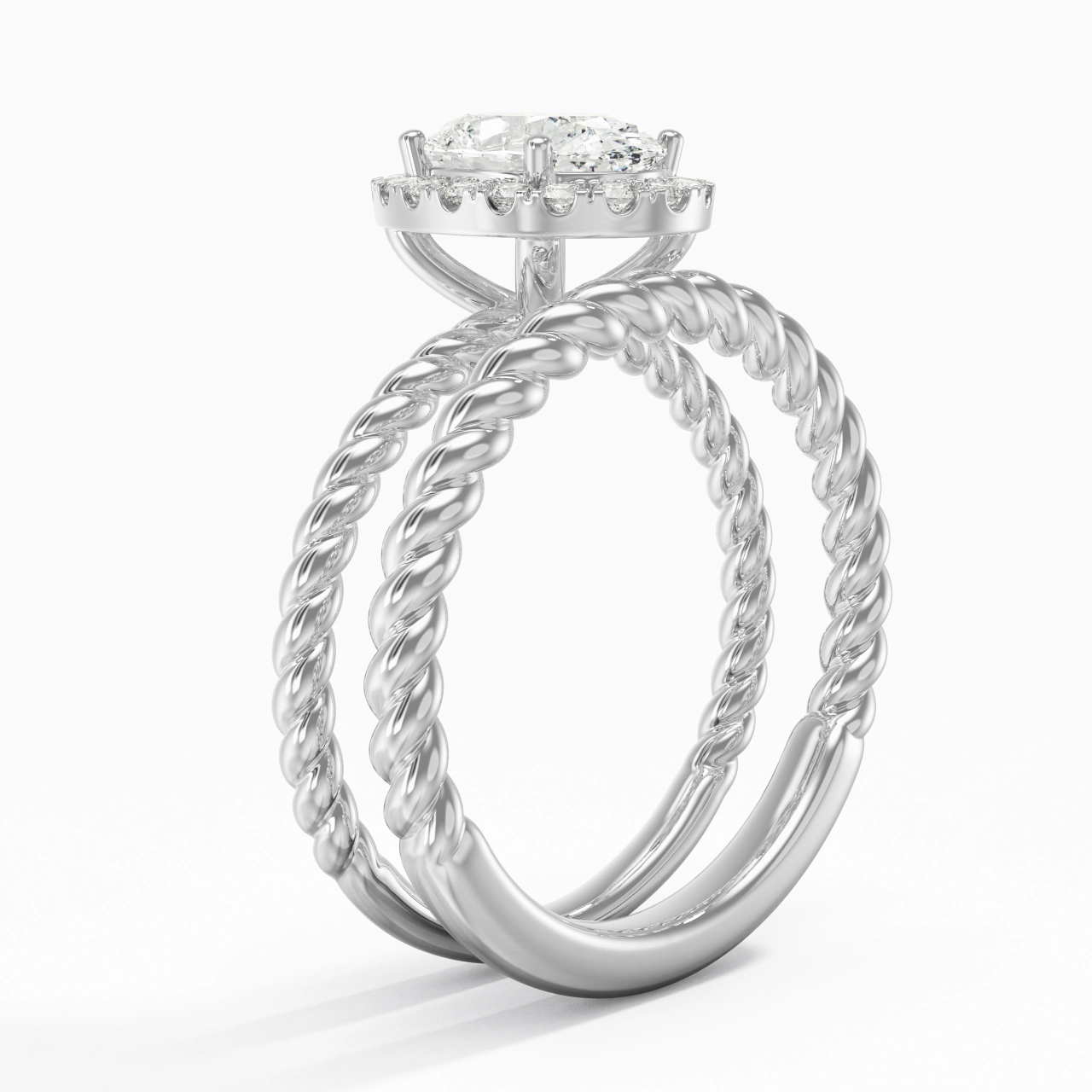 925 Sterling Silver Halo Twist Wedding Ring Set
