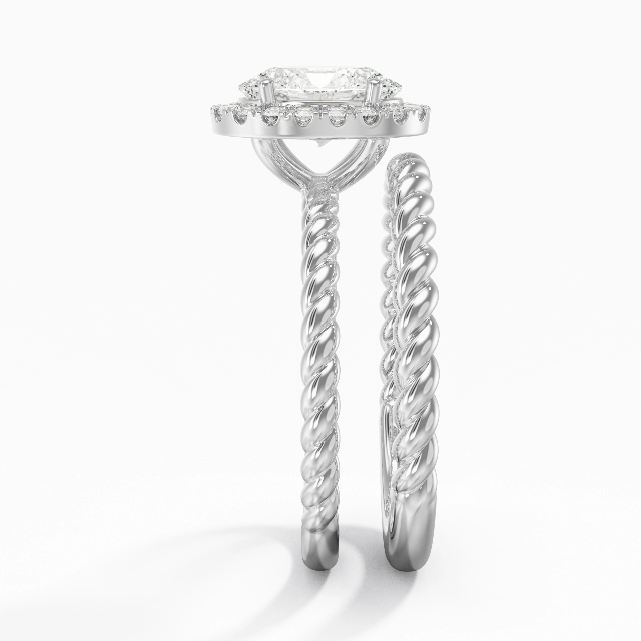 925 Sterling Silver Halo Twist Wedding Ring Set