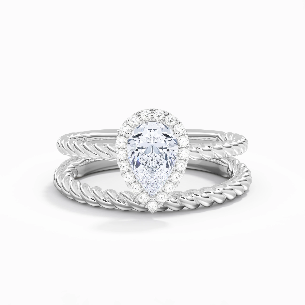 Platinum Halo Twist Wedding Ring Set