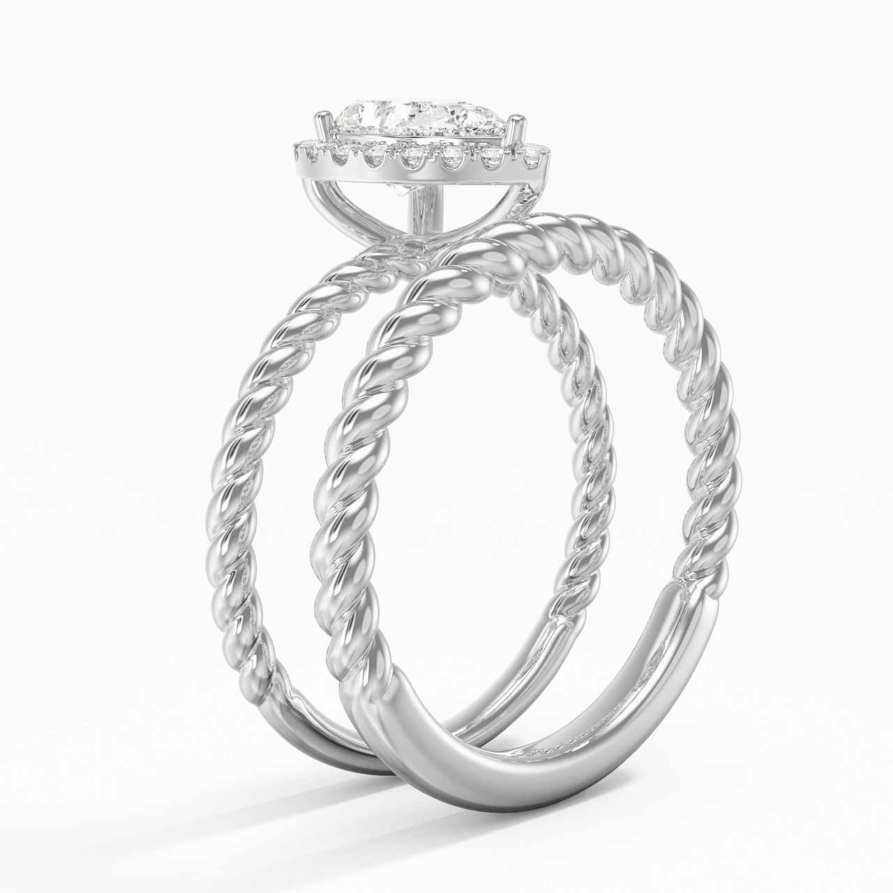 Platinum Halo Twist Wedding Ring Set