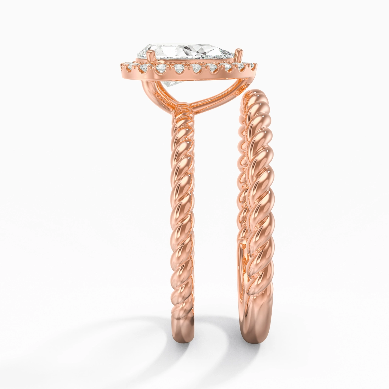 18K Rose Gold Halo Twist Wedding Ring Set